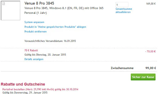 Dell Venue 8 Pro Windows 8.1 Tablet für 79€ mit 32GB Speicher - in schwarz *UPDATE5*