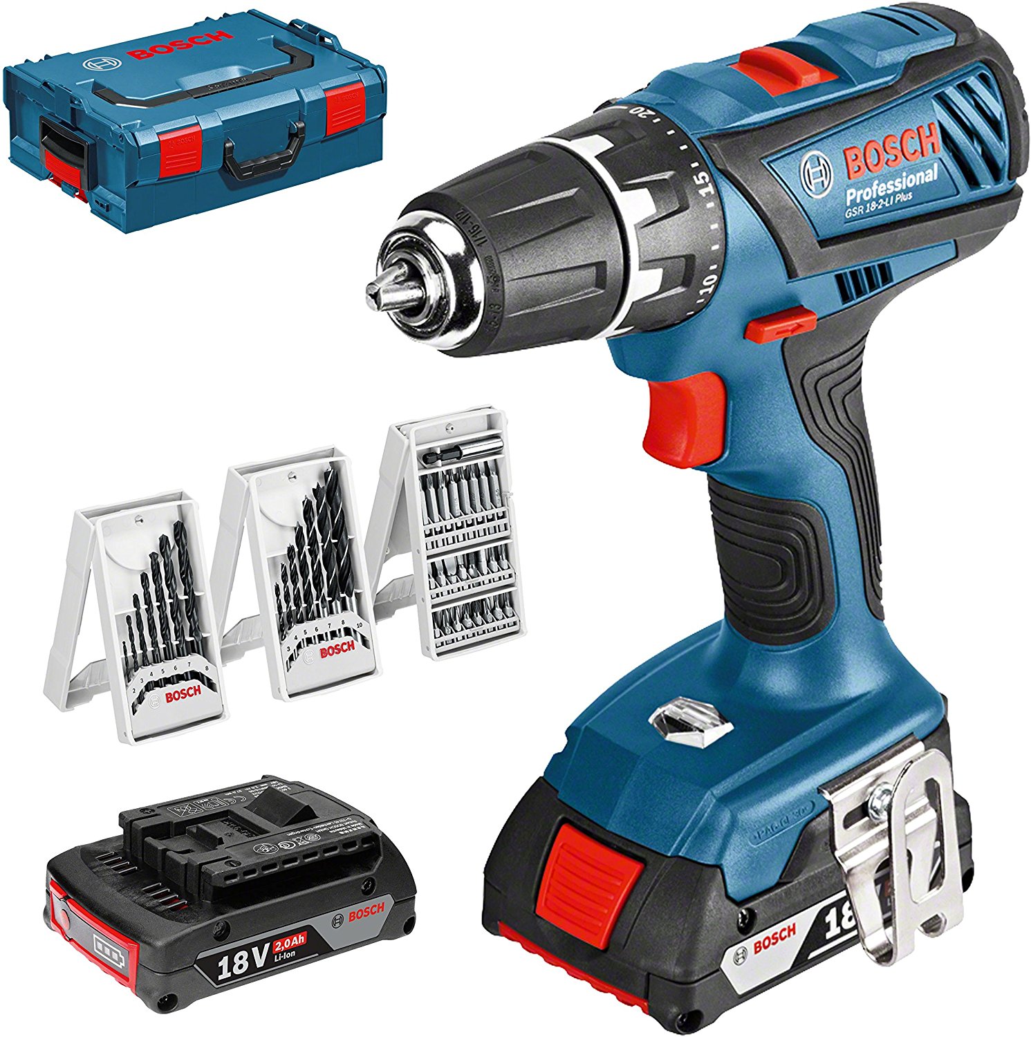 Bosch Professional Akku-Bohrschrauber-Set GSR 18-2-LI Plus samt Zubehör und Akkus ect. für 158€