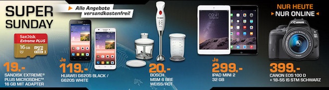 Saturn Super Sunday am 31.05. - z.B. Huawei Ascend G620s für 119€
