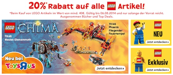 20% Rabatt auf Lego Artikel bei ToysRus - 40€ MBW - Amazon zieht mit - Simpsons Haus für 160€, R2-D2 für 144€, AT-AT für 88€ *UPDATE3*
