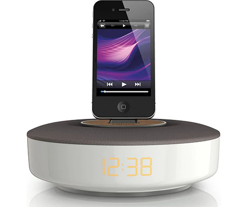 Philips DS1150/12 Dockingsystem für iPod/iPhone (Equalizer, Uhr, Wecker-, Internetradio-App, Nachtlicht) silber/grau für 46€