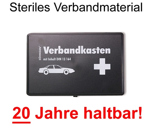 KFZ-Verbandskasten mit 20 Jahren Haltbarkeit kaufen und Beatmungstuch gratis bekommen
