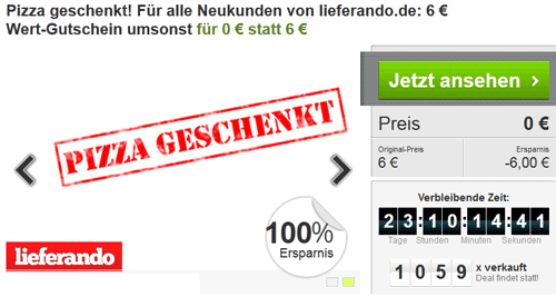6€ Gutschein für Lieferando.de (Neukunden) mit 6,01€ Mindestbestellwert