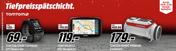 Tiefpreisspätschicht bei Media Markt - z.B. TomTom Bandit Premium Pack Actioncam für 179€