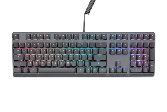 Mionix Wei Mechanische Tastatur (DE-Layout – PC und MacOS – Cherry MX Schalterprogramm rot – RGB Hintergrundbeleuchtung (schwarz/grau)