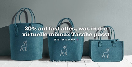20% Rabatt bei MöMax auf alles, was in die virtuelle Einkaufstasche passt