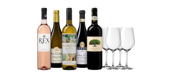 4 Rotweingläser geschenkt! Exklusives Festtags-Paket für 55€ - mit 5 verschiedene Weine