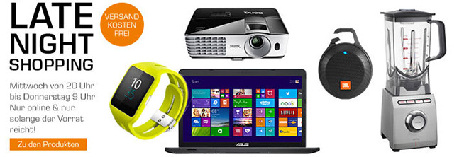 Saturn Late Night Shopping in der Übersicht - z.B. SONY SWR 50 Smart Watch 3 (lime) für 129€