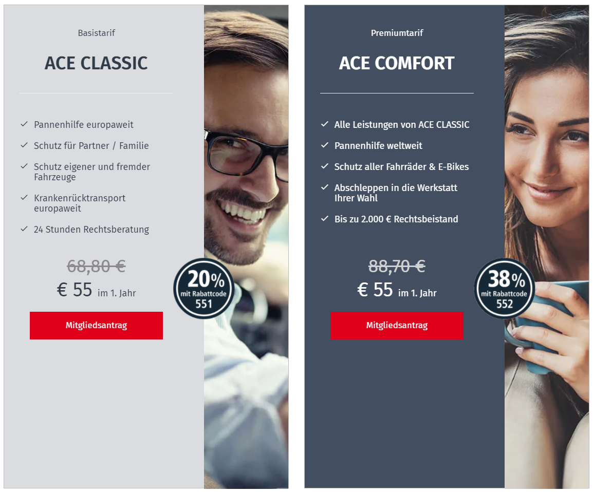 *VORBEI* Mitgliedschaften beim ACE Automobilclub Europa für 55€ im 1. Jahr - außerdem 10% Rabatt auf Top Tarif von Zurich KFZ-Versicherung
