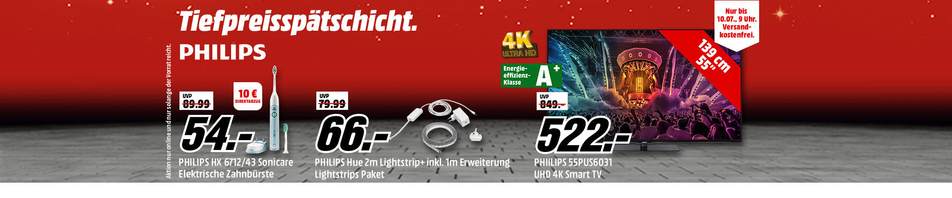 Philips Tiefpreisspätschicht bei Media Markt - z.B. Philips 49PUS6031S; 49 Zoll, UHD 4K, SMART TV für 444€
