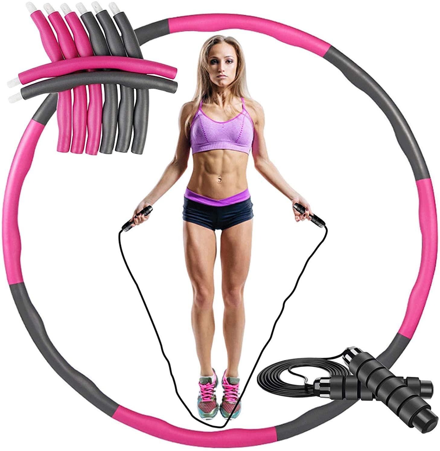 40% Rabatt  ACPURI Hula Hoop Reifen Erwachsene，Abnehmbarer 6-8 Knotens, Φ95cm/1,2 kg - mit 2,8m Springseil