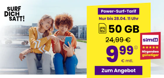 0€ Anschlusspreis 🚀 sim24 5G Allnet-Flats - 50GB nur 9,99€ mtl.