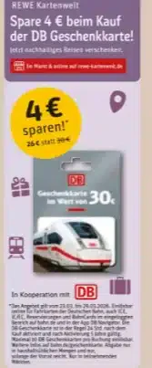 Rewe Kartenwelt: Spare 4 € beim Kauf einer DB Geschenkkarte (ab 23.03.)
