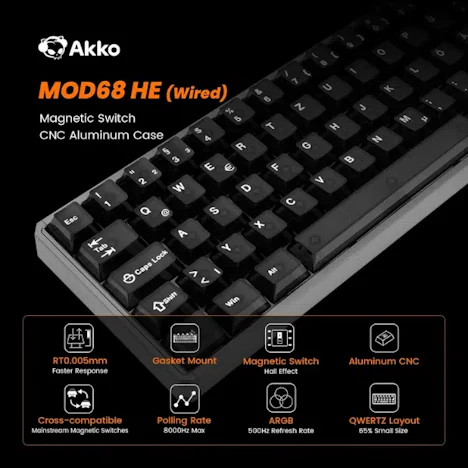 Akko MOD68 HE 8K Rapid-Trigger Gaming-Tastatur für 87,99€ (statt 110€)!