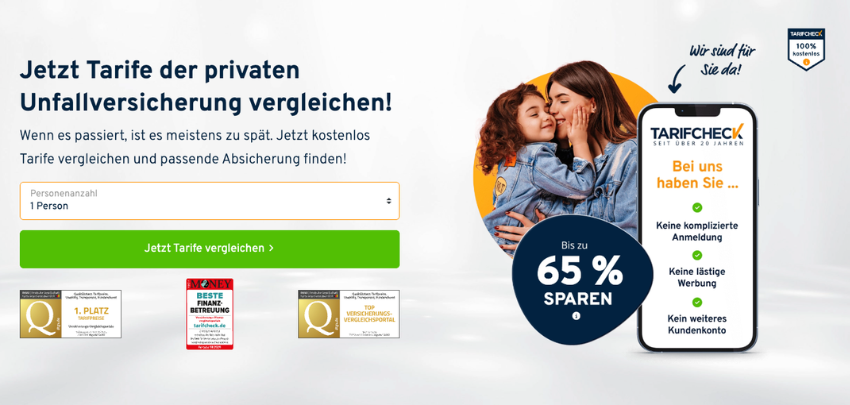 Unfallversicherung vergleichen » absichern und bis zu 65% sparen