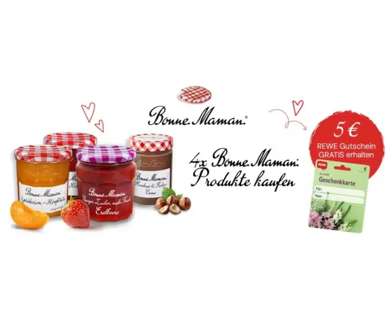 Rewe: Kaufe 4 Bonne Maman und erhalte einen 5 € Gutschein