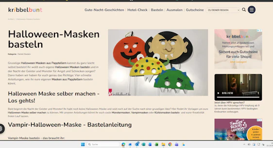 Kribbelbunt gratis Vorlagen Halloween Masken, Laternen und Adventskalender basteln u.v.m
