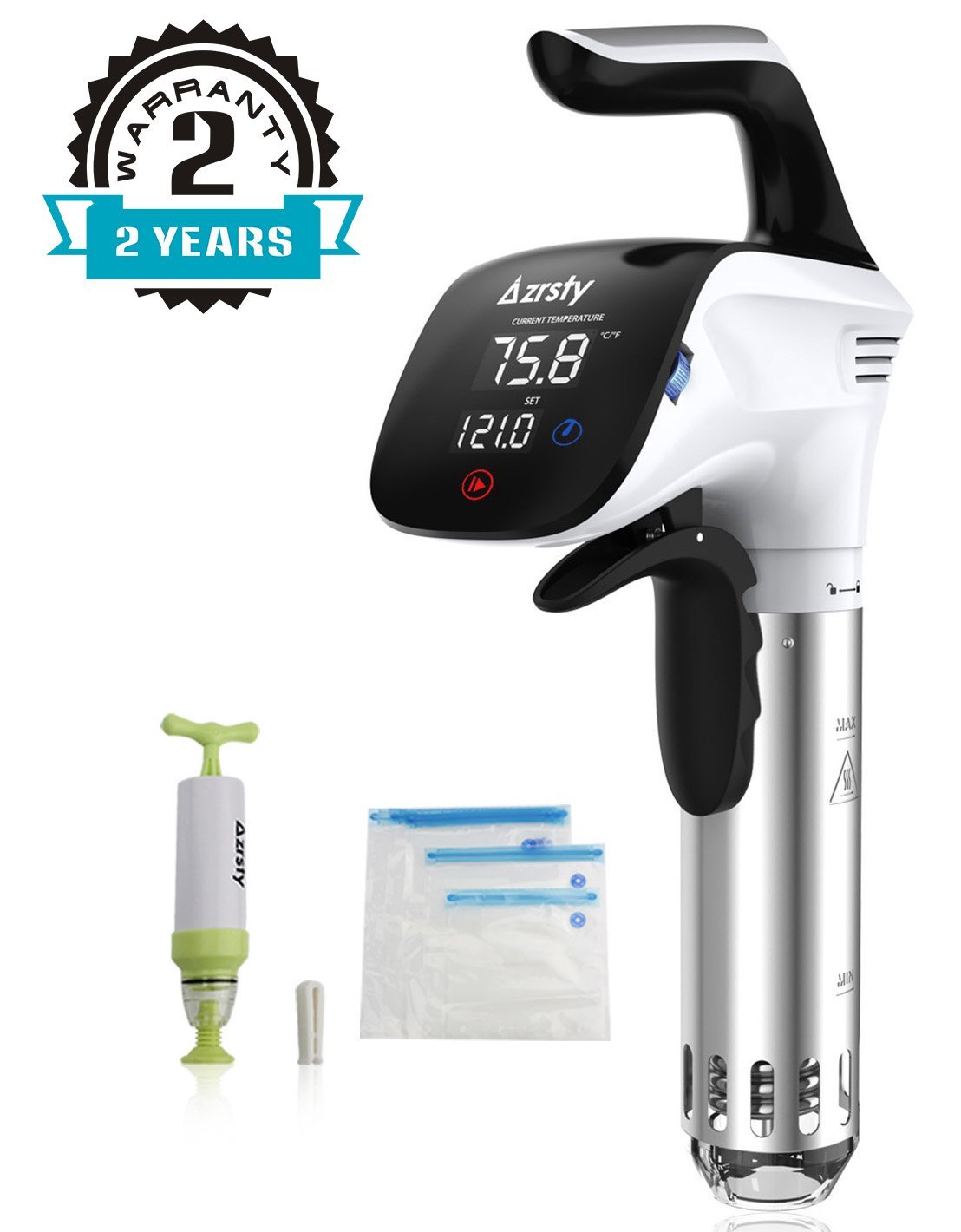 Azrsty Sous Vide Stick, Präzisionskochtopf Immersion Zirkulator mit Hand-Vakuumierer,