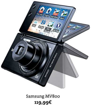 Samsung MV800 für 120€ - 16,2 MP Kamera mit 180° schwenkbaren Touchscreen