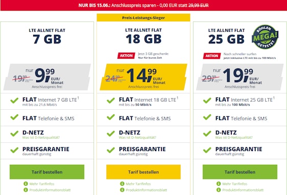 Monatlich kündbar im Vodafone-Netz! Anschlusspreisbefreiung für freenet Mobile Tarife ab 9,99€/Monat - bis 25 GB LTE, Allnet- und SMS-Flat, EU-Roaming