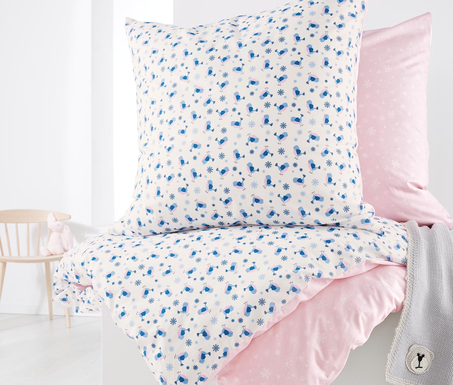 Kinder Renforcé Wendebettwäsche, rosé-weiß-blau 