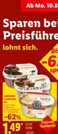 Langnese Cremissimo Eis nur 1,49 € (Lidl)