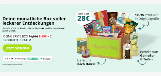 2 Produkte gratis! 😲💥 Degusta-Box für 8€ – Lebensmittelbox mit Überraschungsprodukten