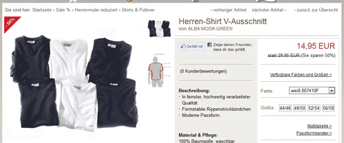 Preisfehler - Für 14,05€ gratis bei Alba Moda bestellen