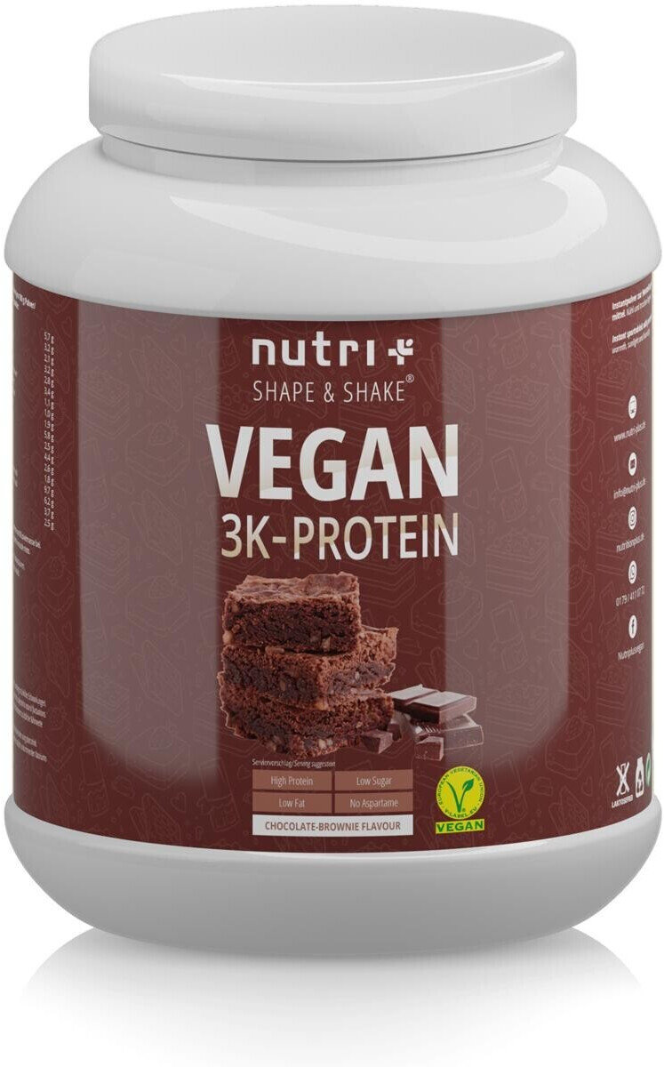 Nutri-Plus Vegan 3K Protein 1000g Chocolate-Brownie mit 10,86€ Preisnachlass