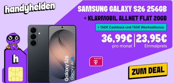 Effektiv nur 1,49€/Monat 📱 Samsung Galaxy S26 & 20GB Telekom-Tarif