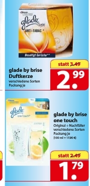 Glade by Brise mit 2€ Rabatt beim Kauf von drei – z.B. drei Lufterfrischer für 3,37€ statt 7,47€ bei famila-nordost