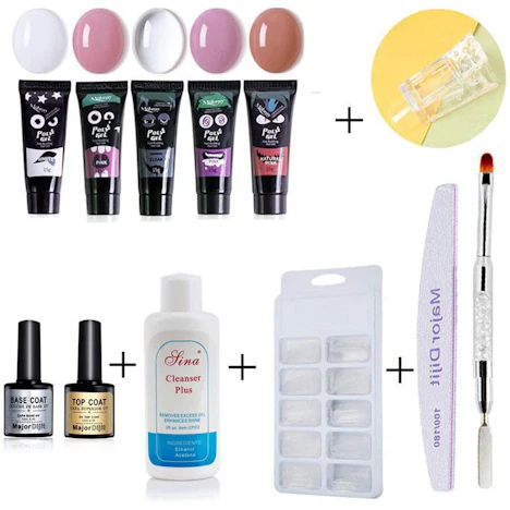 Set 5 Farbe Nagellack Gel UV Farbgel mit Top & Base Coat