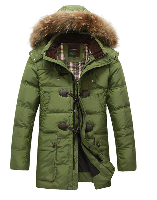 Herren Hornschnalle Mit Kapuze Warme Lange Daunenjacke