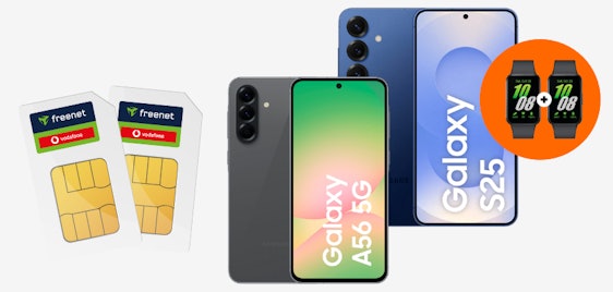 Mega Bundle effektiv GRATIS 🚨📱 Samsung Galaxy S25 + Galaxy A56 + 2x Galaxy Fit3 » mit 2x Vodafone Allnet-Flat