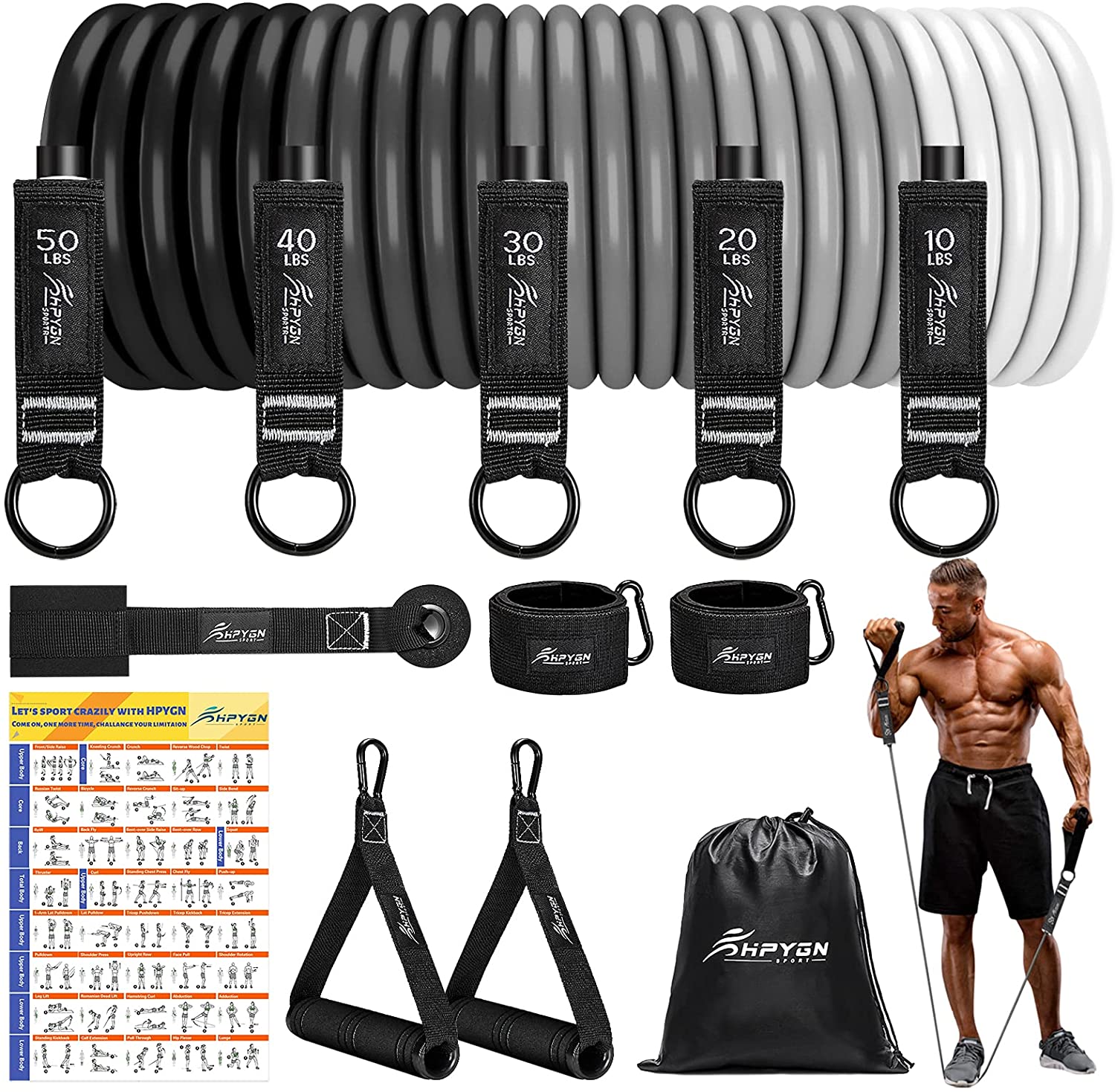 HPYGN Resistance Bands, 5 Verschiedene Gewichte Fitness Bänder Sets 
