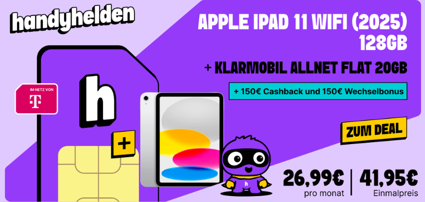 Effektiv GRATIS 🍏🎁 Apple iPad 11" 2025 + 20GB Telekom-Tarif