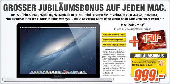 150€ Rabatt beim Kauf eines Mac bei MediMax - Apple Mac mini für 429€