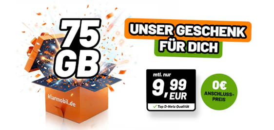 Klarmobil Geburtstagsknaller 🎉📱 75GB Vodafone Allnet-Flat für 9,99€ | 0€ Anschlusspreis