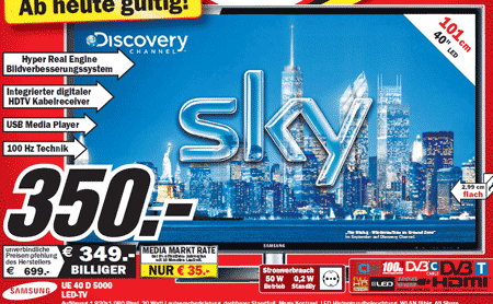Samsung UE40D5000 für 390€ inkl. deutschlandweiter Lieferung bei Media Markt Neubrandenburg - 40" LED-TV