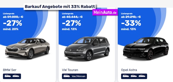 Auto Barkauf-Angebote mit 33% Rabatt | inkl. Haustürlieferung, super viele Marken & Bauarten