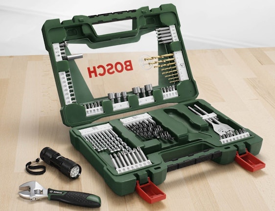 Bosch Titanium Bohrer- und Bit-Set für 19€ - 83-teilig und unter anderem mit LED-Taschenlampe und Rollgabelschlüssel