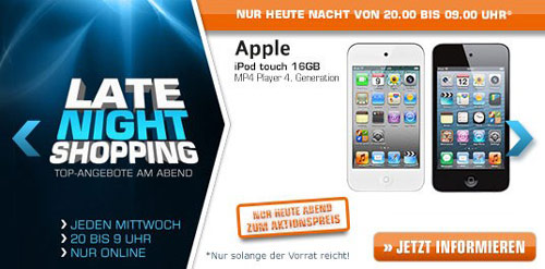 Saturn Late Night Shopping heute ab 20 Uhr - z.B. Apple iPod touch 16 GB, Philipps LED-TV *UPDATE*