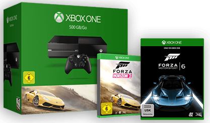 Xbox One Bundle mit Xbox One 500 GB + Forza Horizon 2 + Forza 6 für 370€
