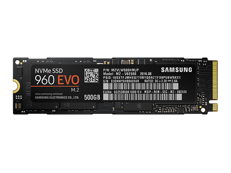 SAMSUNG 960 EVO NVMe M.2, 500 GB, Schwarz, Interne SSD für 119,- EUR inkl. Versand