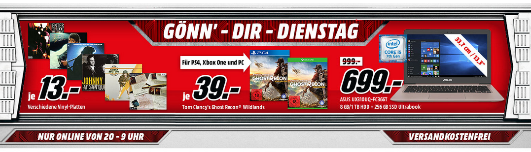 Gönn Dir Dienstag bei Media Markt - z.B. Tom Clancy’s Ghost Recon Wildlands [PC] für 29€