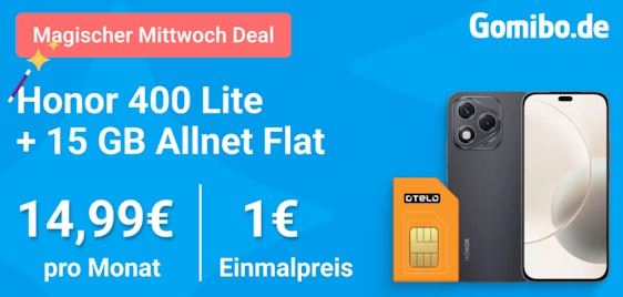 Nur 14,99€ mtl. + 60€ Bonus ✔️ Honor 400 Lite mit 15GB Otelo (Vodafone) Allnet-Flat