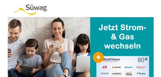 Nicht mehr lange! Süwag Strom & Gas: Mit 80€ Bonus teilweise günstiger als Verivox