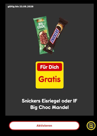 Gratis Snickers Eisriegel oder IF Big Choc Mandel mit der Netto App