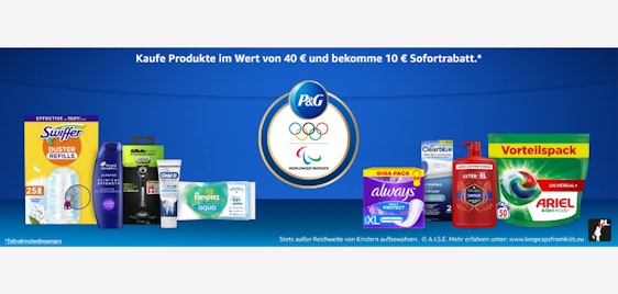 Aktionsartikel für 40€ kaufen & 10€ Sofortrabatt bekommen, z.B. Gilette, Old Spice, Pampers & Co