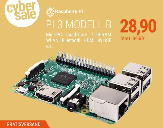 Raspberry Pi 3 Model B für 28,90€ bei cyberport